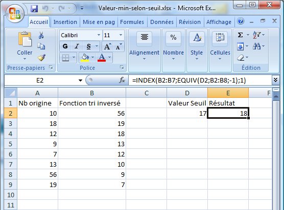 Excel formule tri dynamique, recherche parmi une liste de valeurs celle ...